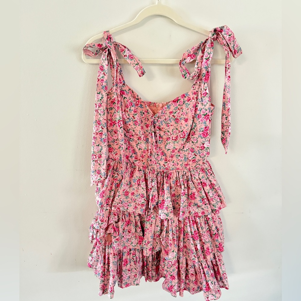 Mable Girly Pink Floral Dress with Bow Straps